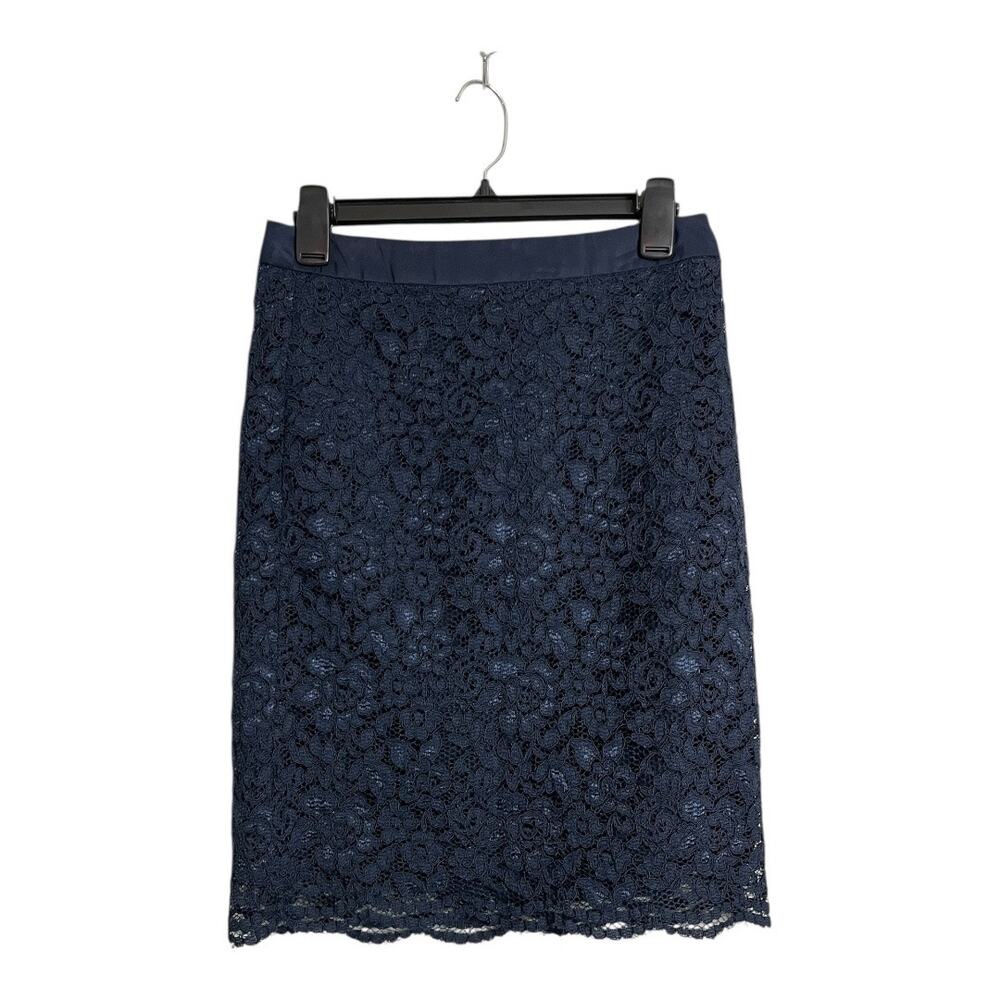 The Limited Women's Lace Skirt Size 2 Navy Blue Pencil preppy Twee Career Brunch